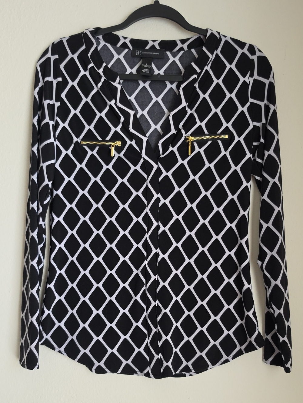 INC International Concepts Black And White Blouse Long Sleeve Size Small